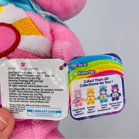 Care Bears 8” Hopeful Heart Superhero Friends Pink Bear Plush Mask Cape Stuffed - Picture 6 of 11